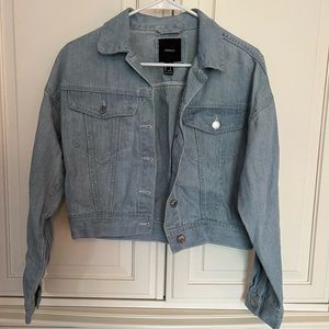Cropped Denim Jacket with Striped detailing